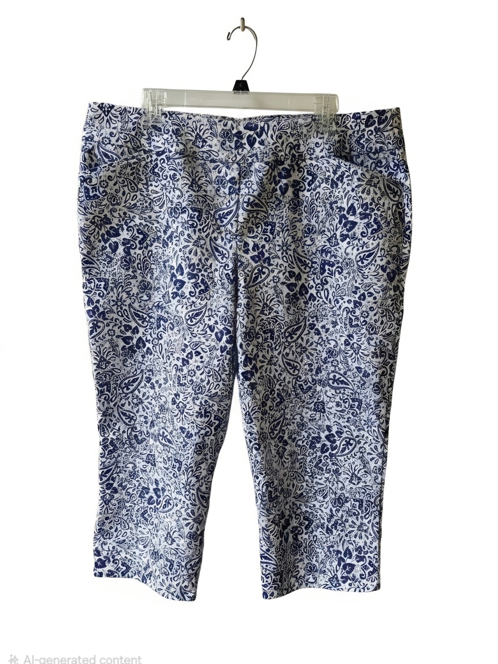 Croft & Barrow Womwn's Effortless Stretch Capri Navy and White Leaf Print - XL